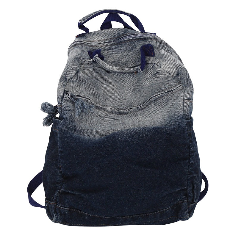 Women's & Men's Washed Denim Canvas Fashion Gradient Color Backpacks