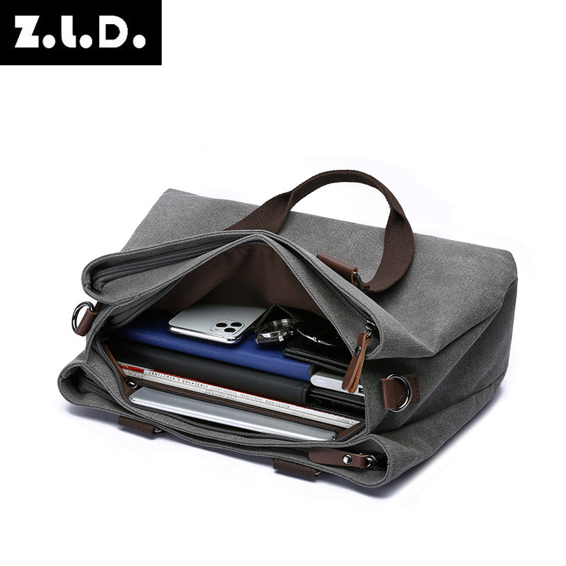 Women's Canvas Portable Solid Color Zipper Shoulder Bags