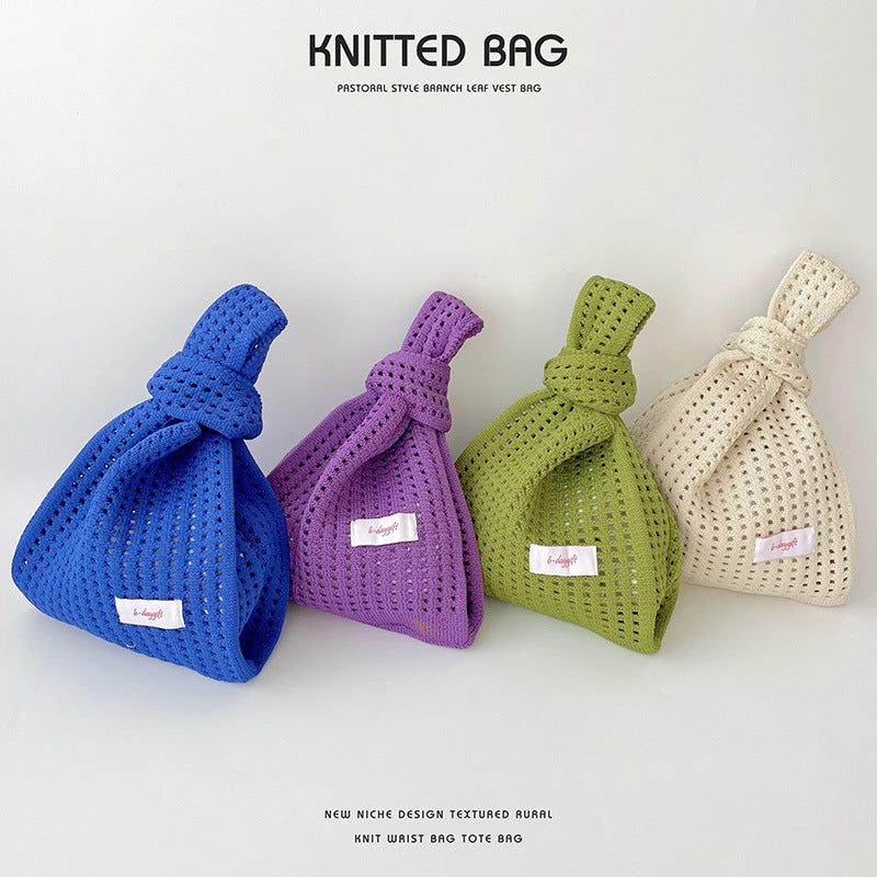 Simple Solid Color Knitted Hollow Hand Shoulder Bags