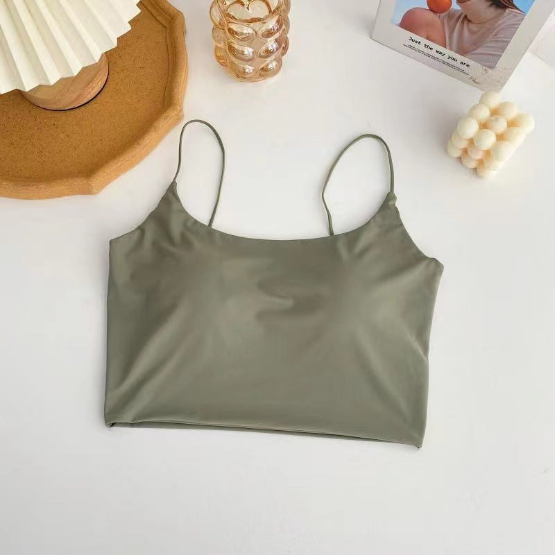 Women's Summer Silk Ice Camisole Top With Chest Pad Integrated Tanks Camis