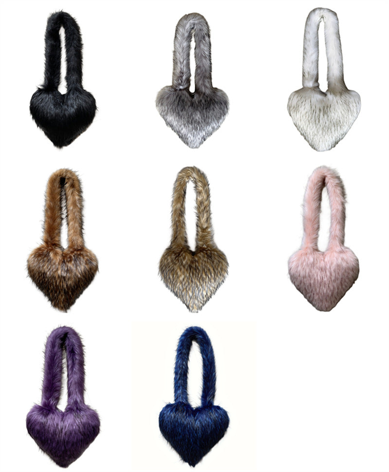 Heart Imitation Raccoon Fur Plush Large Shoulder Bags