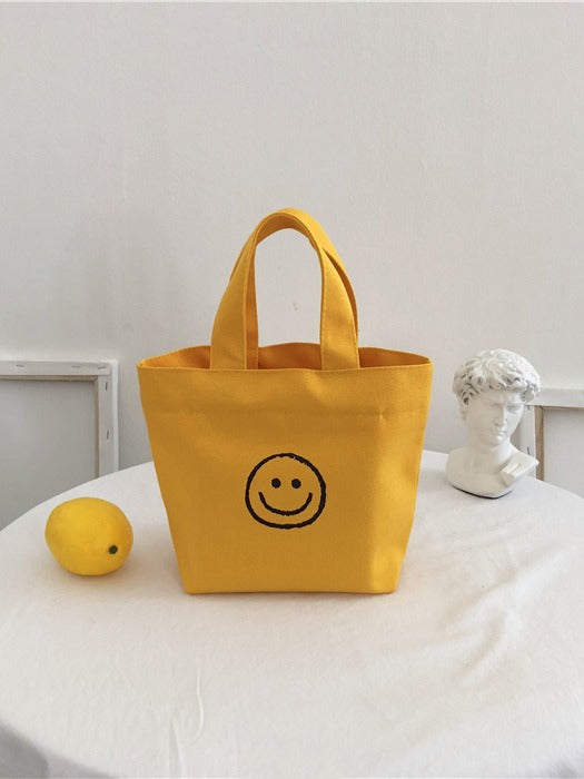 Women's Canvas Cute Smiley Face Simple Lunch Handbags