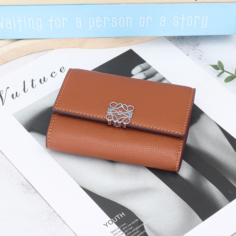 Women's Cowhide Cross Pattern Short Folding Exquisite Ladies Wallet