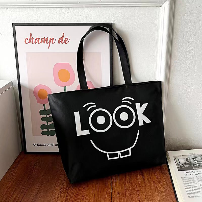 Women's Canvas Printed Simple Portable Large Capacity Shopping Bags