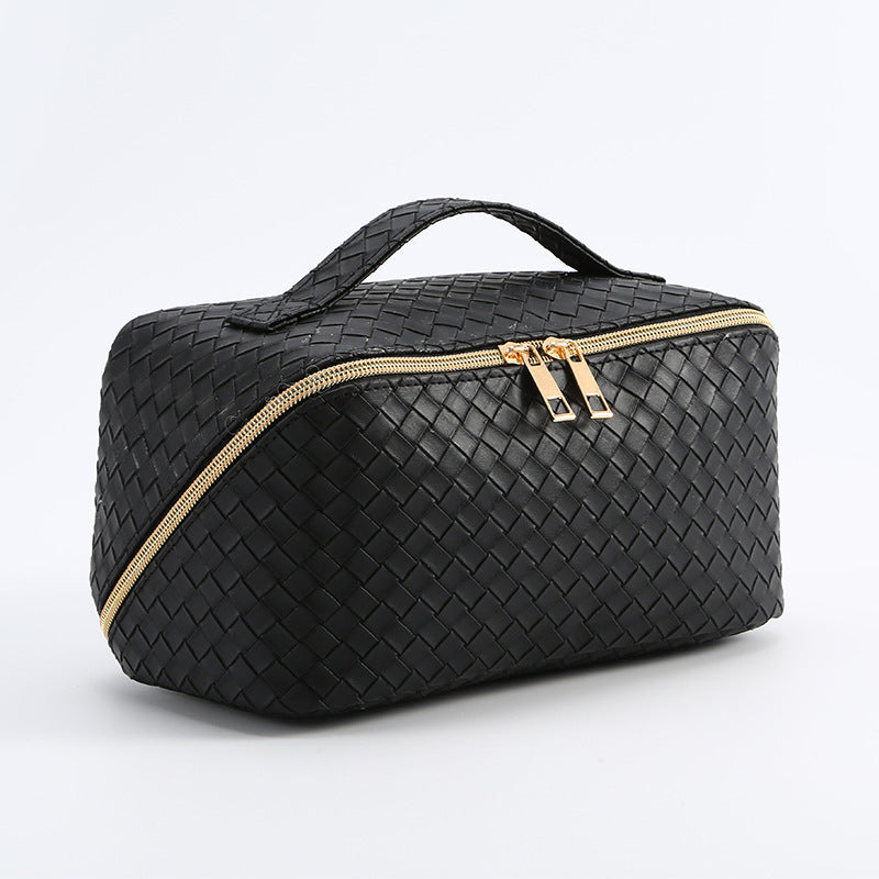 Woven Pattern Large Capacity Good-looking Portable Leather Storage Cosmetic Bags