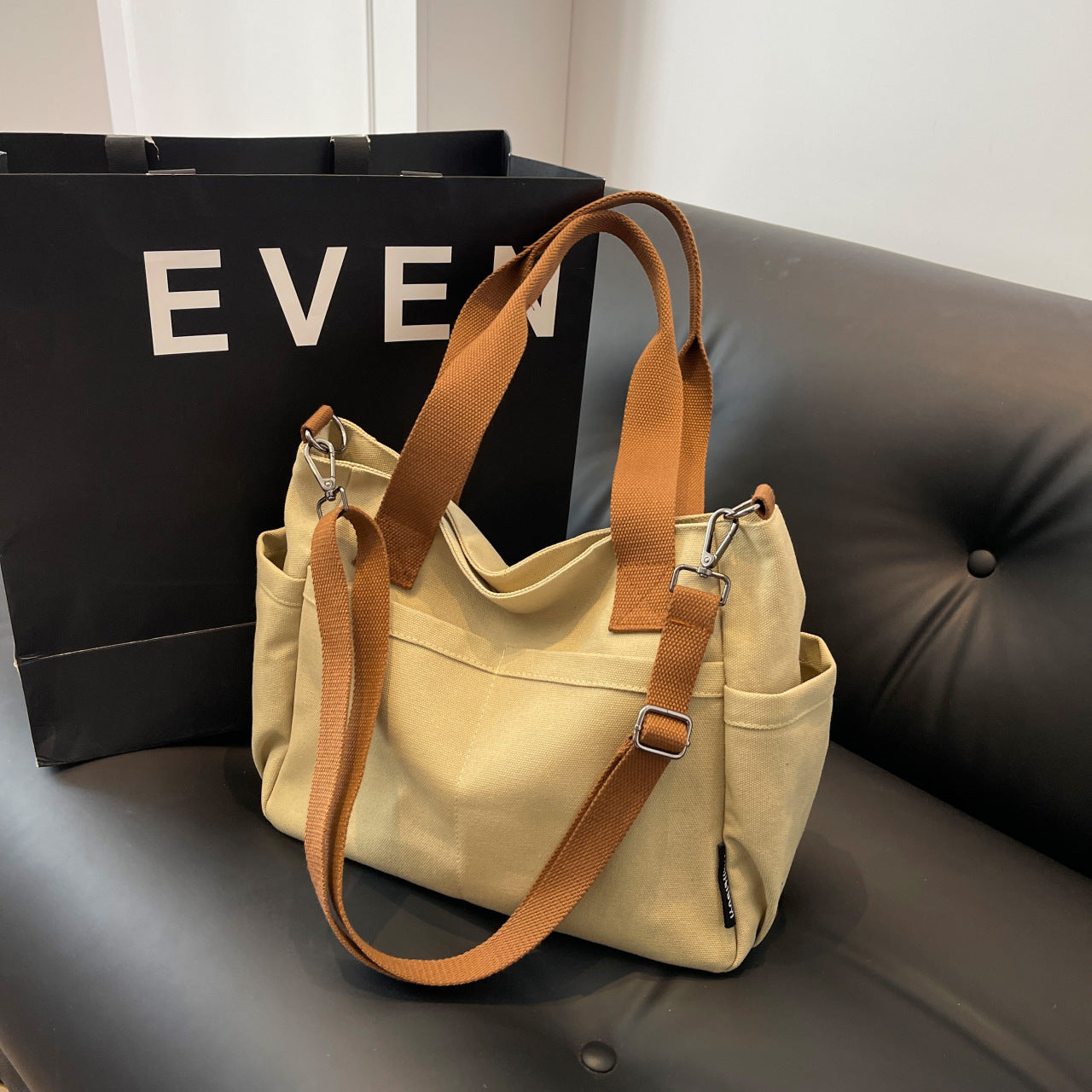 Women's Fashion Simple Solid Color Canvas College Crossbody Bags