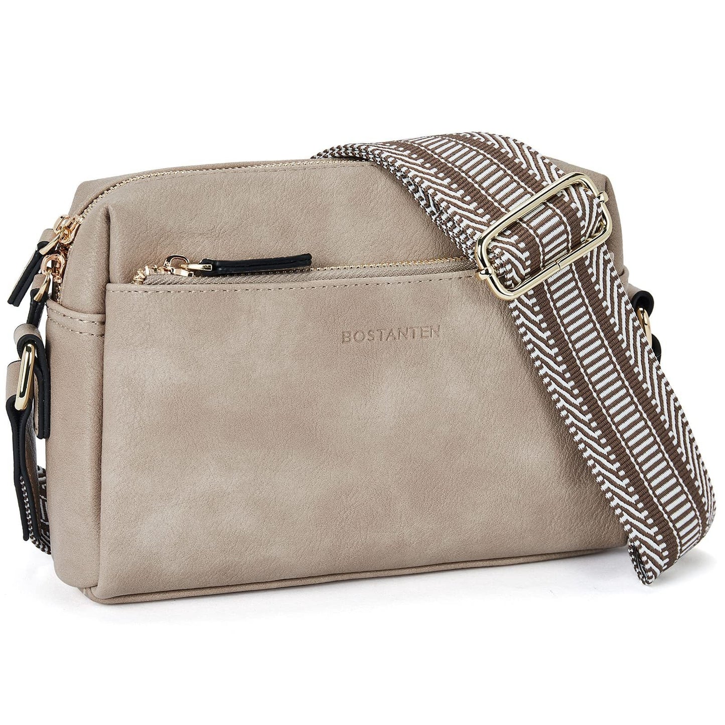 Women's Size Triple Zipper Mobile Leather Strap Crossbody Bags