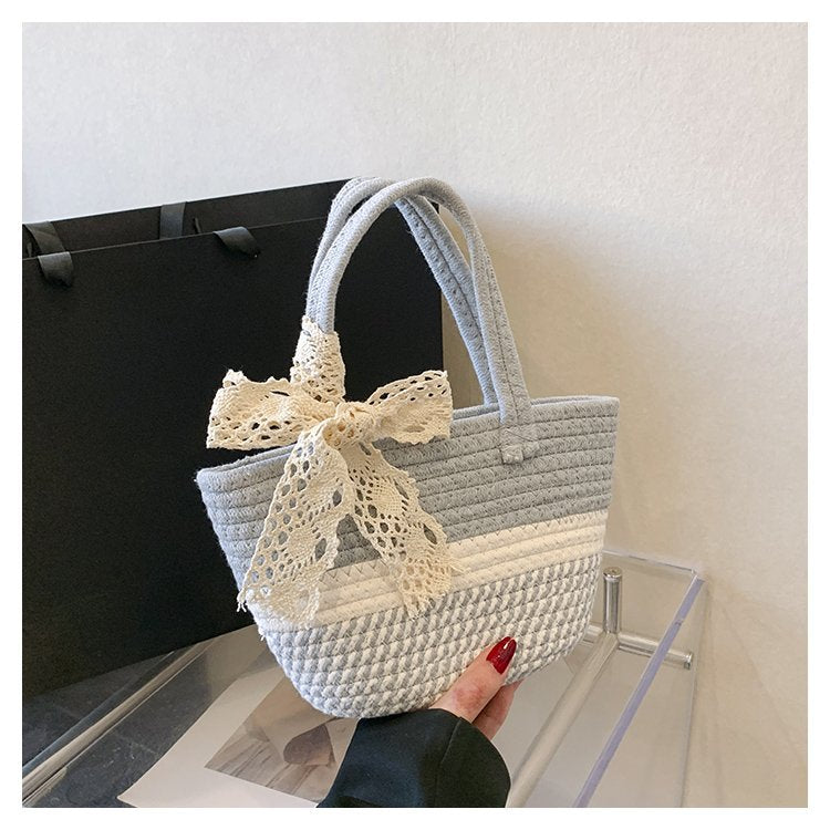 Women's Lace Bow Hand-woven Vacation Style Straw Shoulder Bags