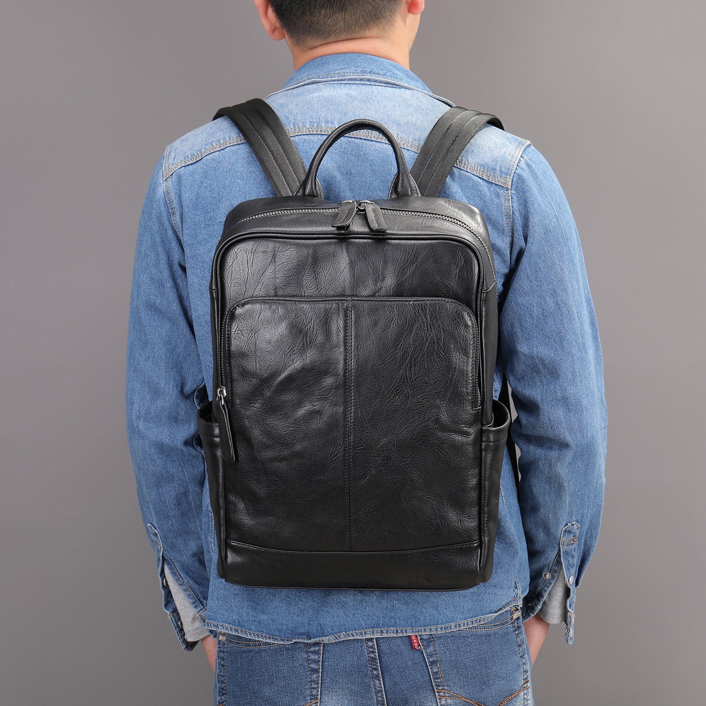 Men's Leather Computer Color Vegetable Tanned First Backpacks