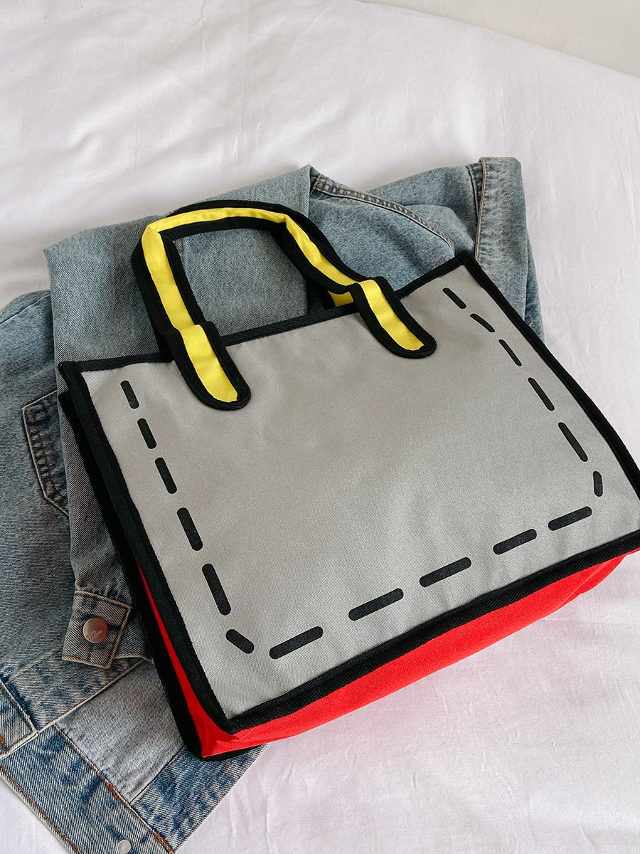 Women's Large Capacity Canvas Two-dimensional Cartoon Shoulder Bags