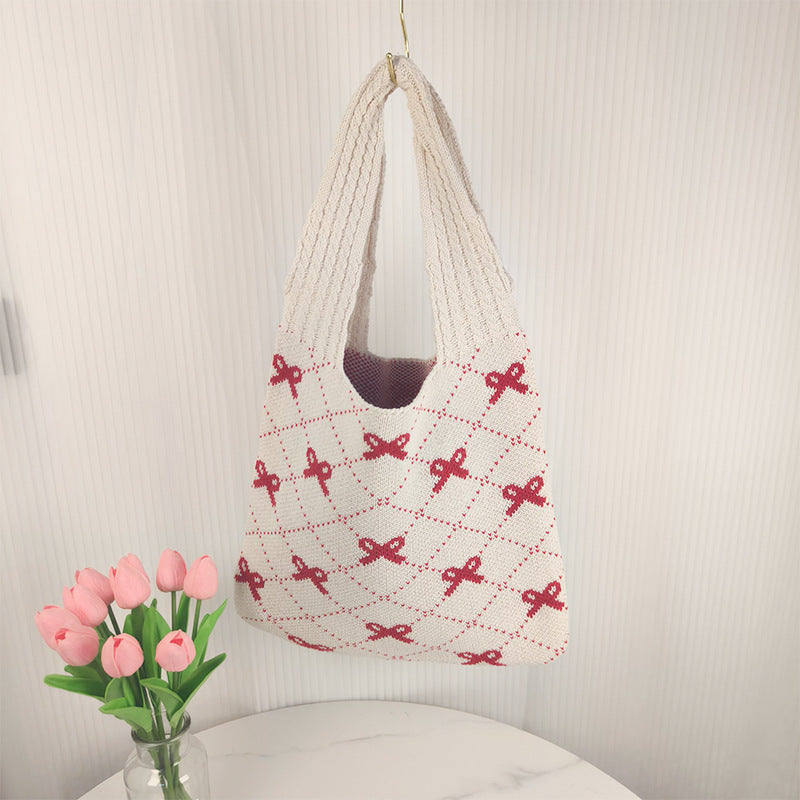 Women's Chinese Knot Knitted Bowknot Woven Shoulder Bags
