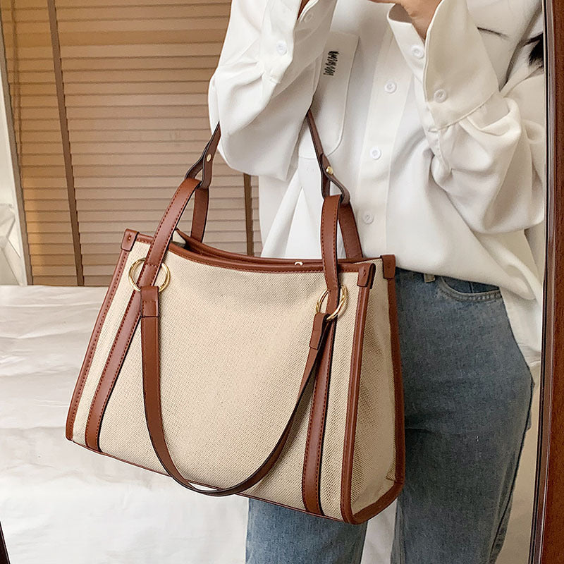 Trendy Women's Underarm Canvas Contrast Color Shoulder Bags