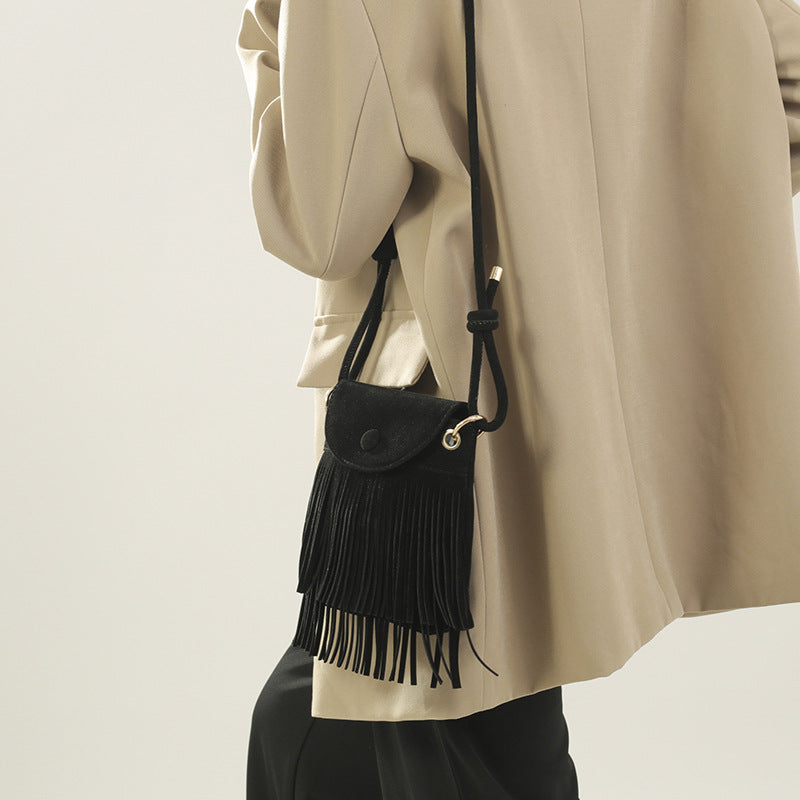 Women's Suede Trendy Tassel Retro Style Large Shoulder Bags