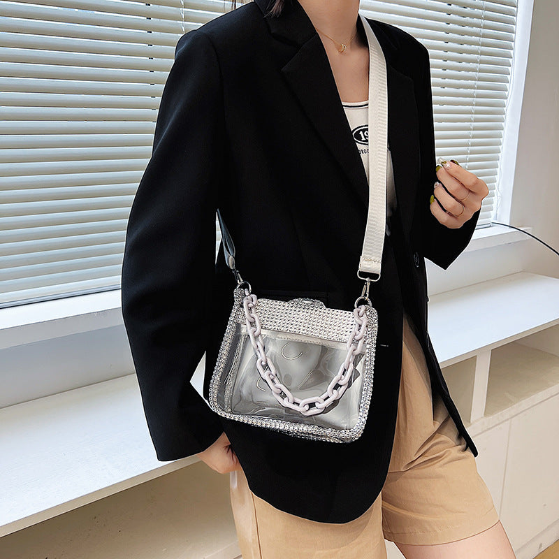 Women's New Fashionable Transparent Chain Portable Shoulder Bags