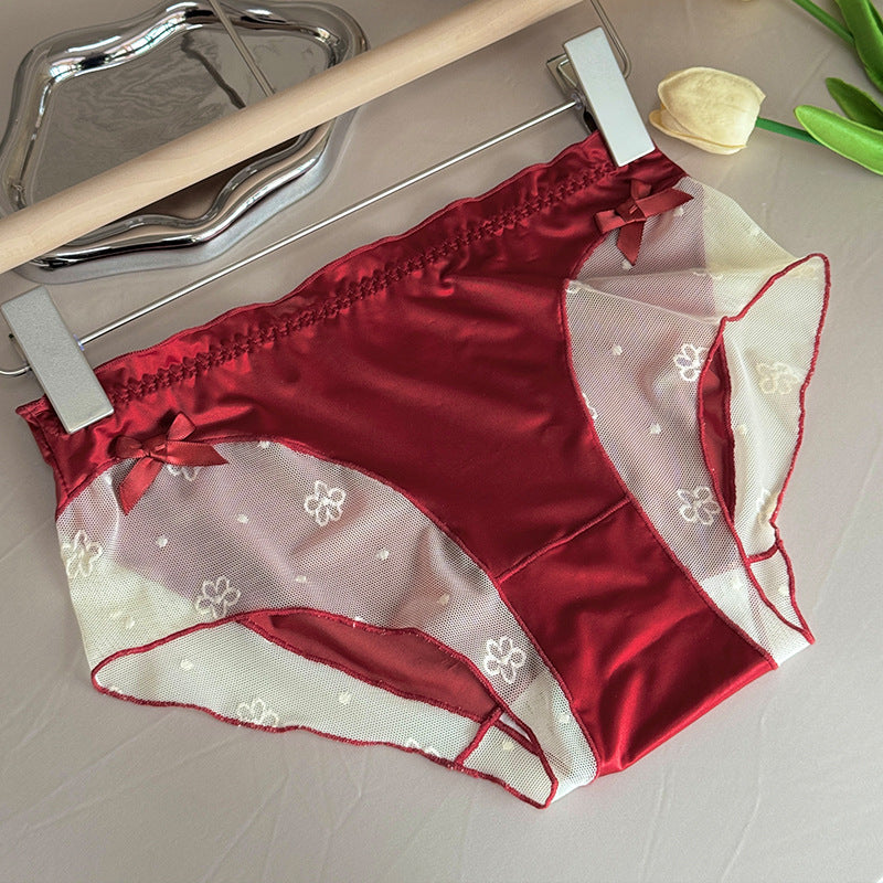 Women's Net Lace Underwear Silky Satin Trimeresurus Panties