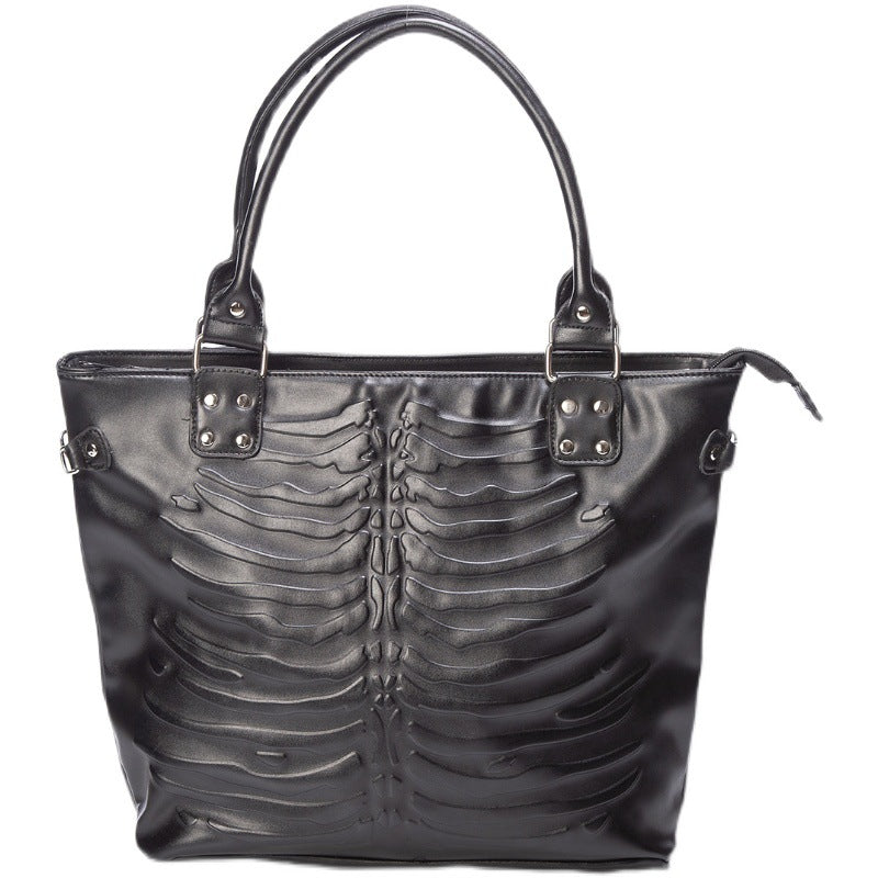 Large Capacity Gothic Punk Style Embossed Skeleton Trendy Women's Shoulder Bag