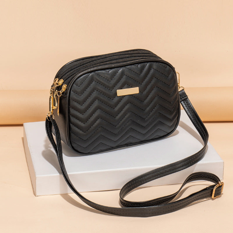 Zipper Fashion Simple Diamond Plaid Heart-shaped Wave Bags