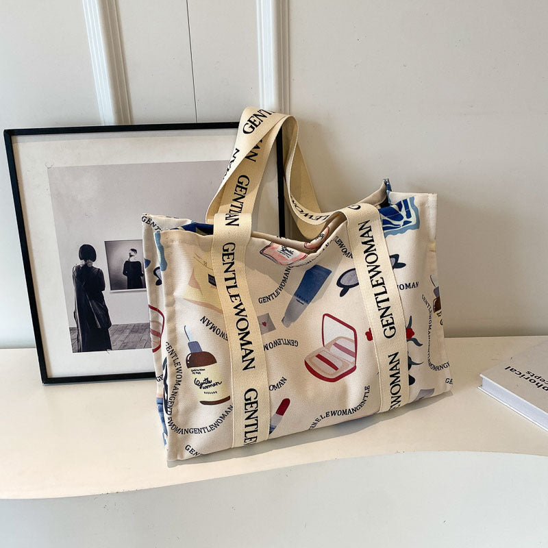 Women's Canvas Large Capacity Letter Fashion Shoulder Bags