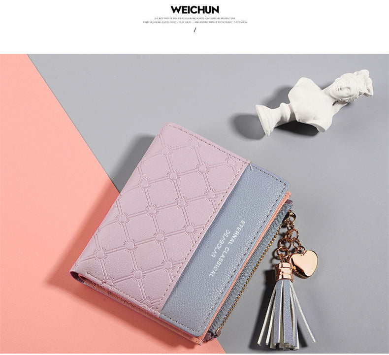 Women's Korean Style Short Stitching Contrast Color Tassel Ladies Wallets
