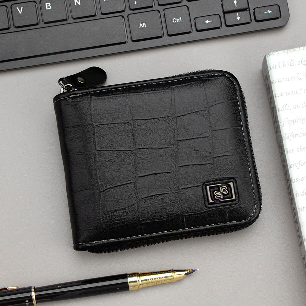 Men's Classic Crocodile Pattern Short Chain Hinge Men's Wallet