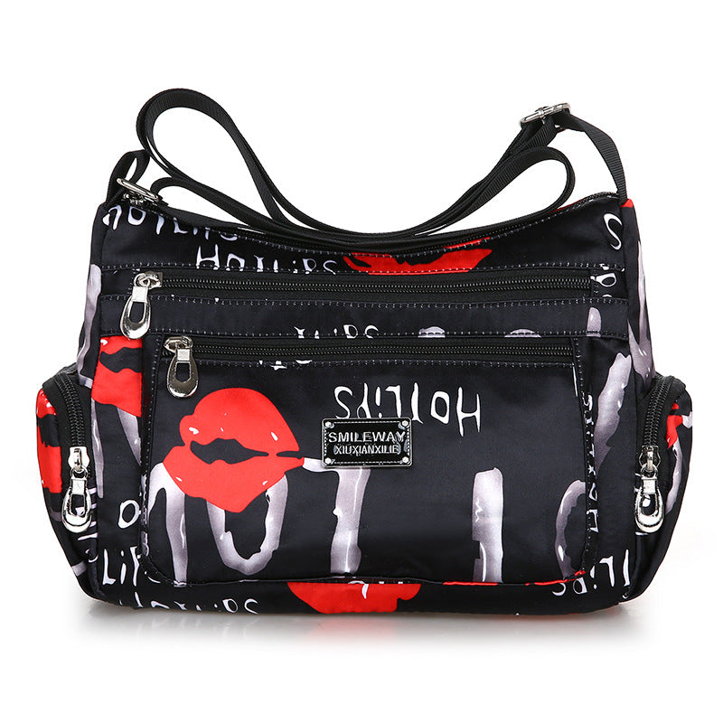 Women's Fashionable Printing Shopping Commuter Waterproof Nylon Shoulder Bags