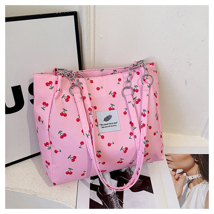 Women's Fresh Cherry Print Springtide Flow Large Capacity Western Style Women's Shoulder Bag