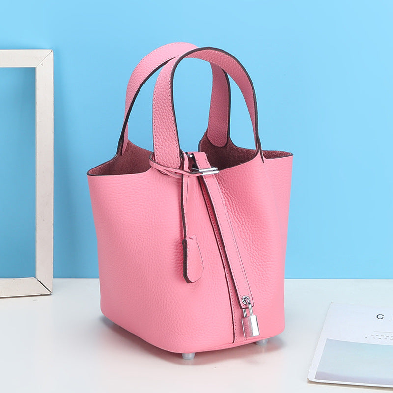 Lychee Pattern Vegetable Basket Genuine Leather Fashion First Bags