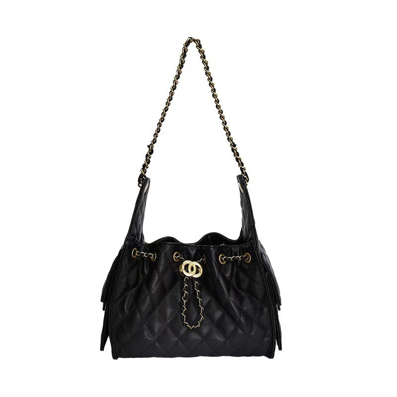 Women's Fashion Large Capacity Underarm Chain Retro Textured Solid Color Bags