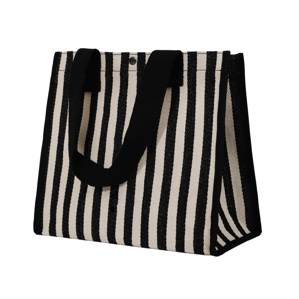 Striped Shopping Portable Thick Canvas Mom Handbags