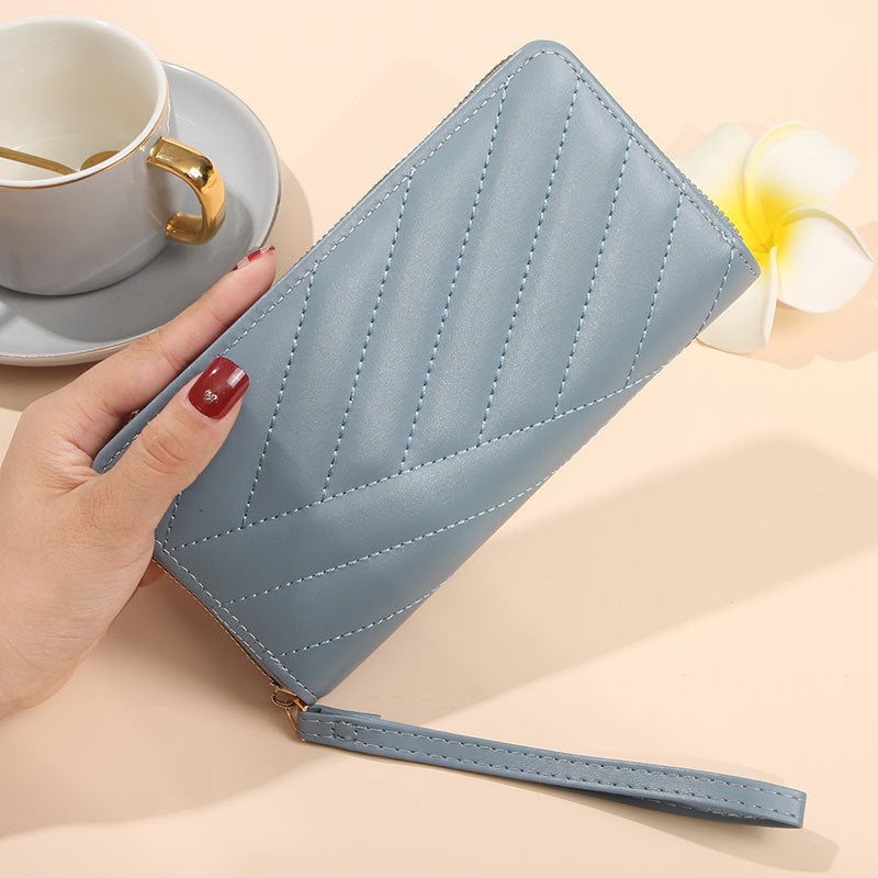 Women's Single Zipper Solid Color Simple Fresh Large Ladies Wallet