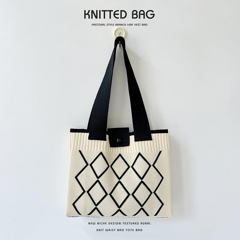 Women's Rhombus Knitted Hidden Hook Portable Large Bags