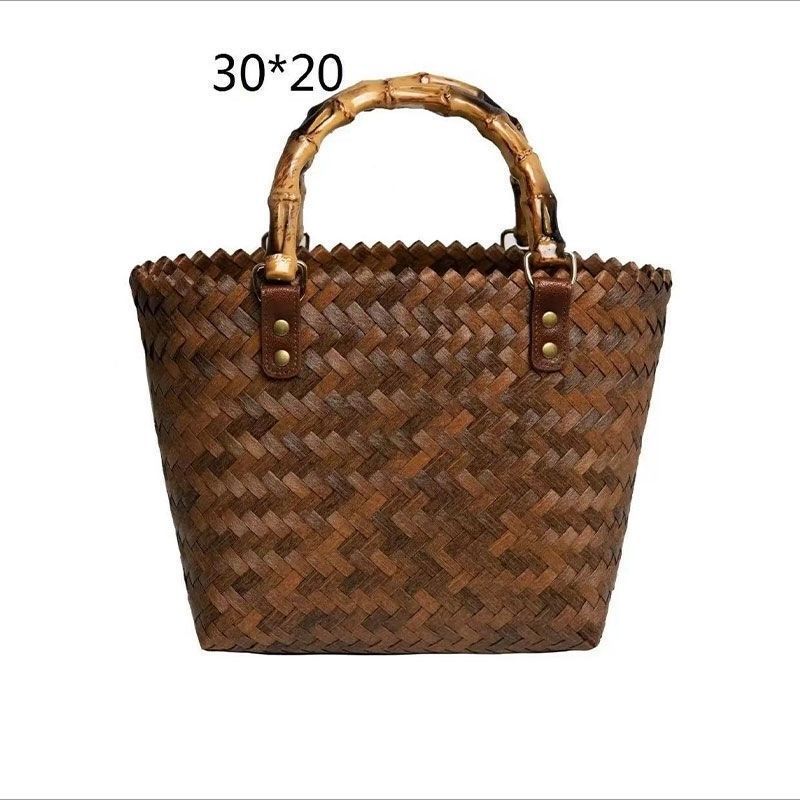 Women's Straw Woven Bamboo Beach Vintage Handle