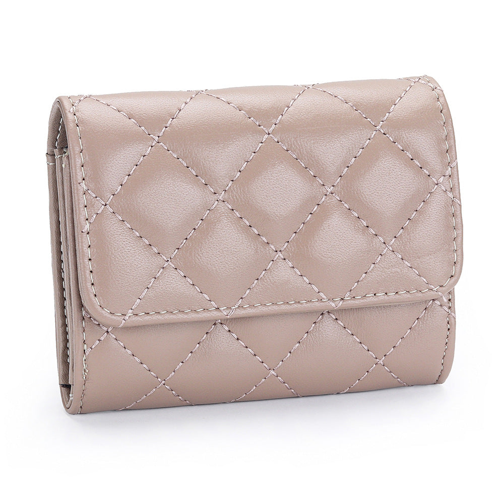 Women's Fashion Sheepskin Classic Style Short Compact Certificate Ladies Wallet