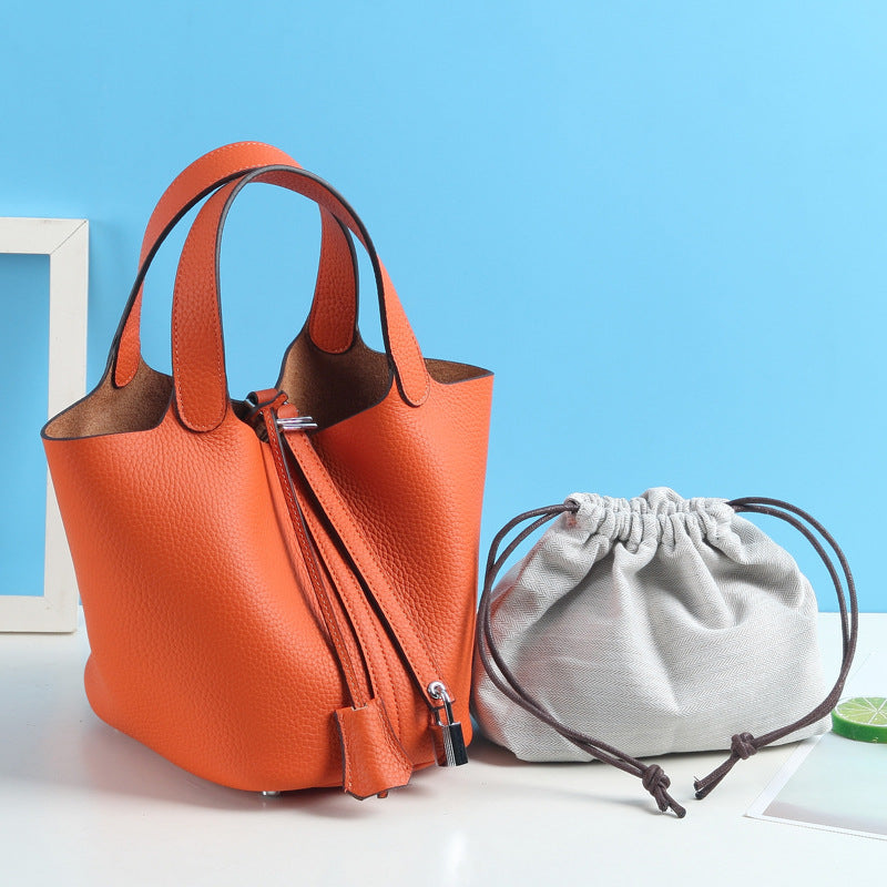 Lychee Pattern Vegetable Basket Genuine Leather Fashion First Bags