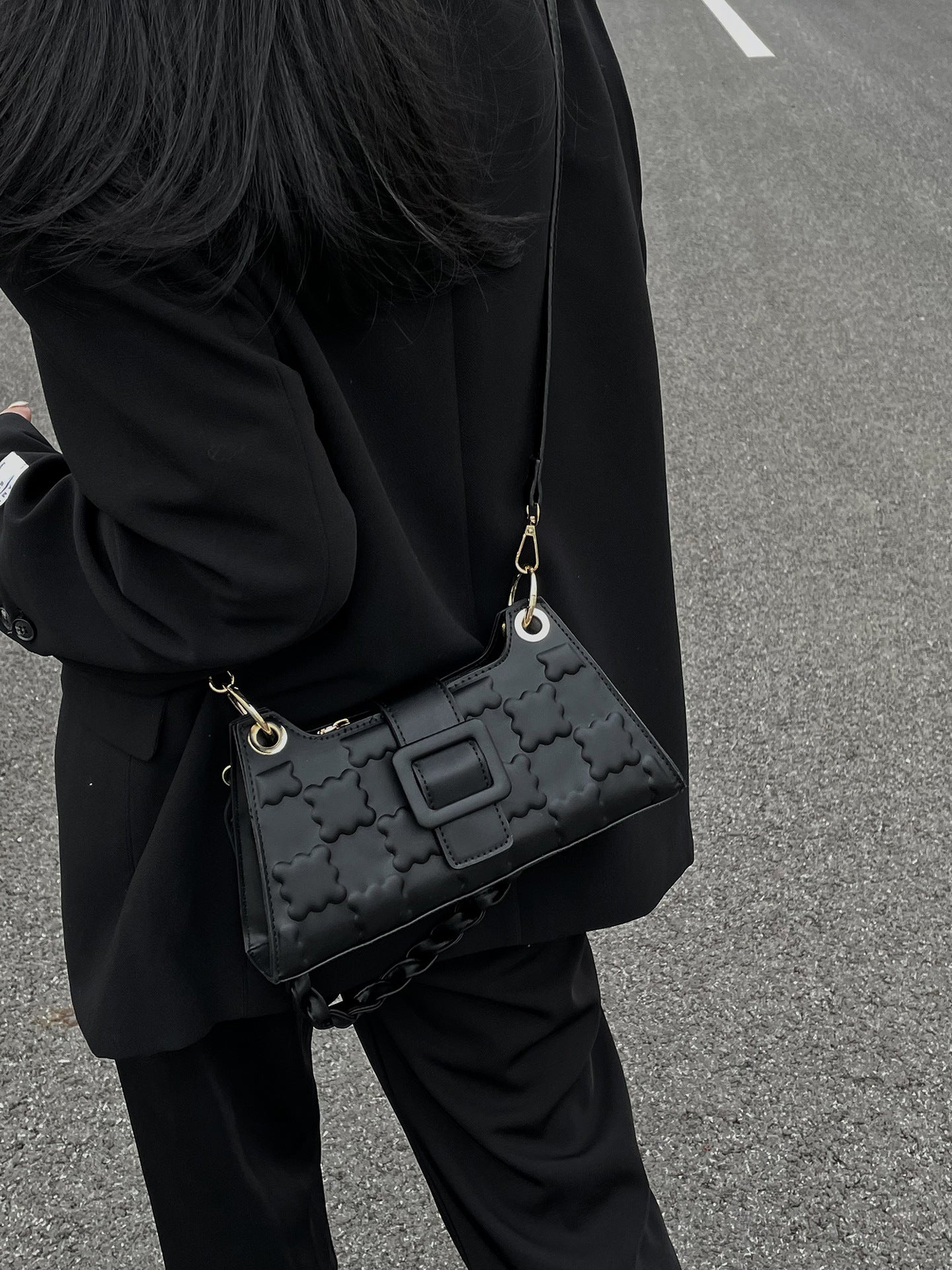 Pretty Simple Embossed Design Black Underarm Handbags