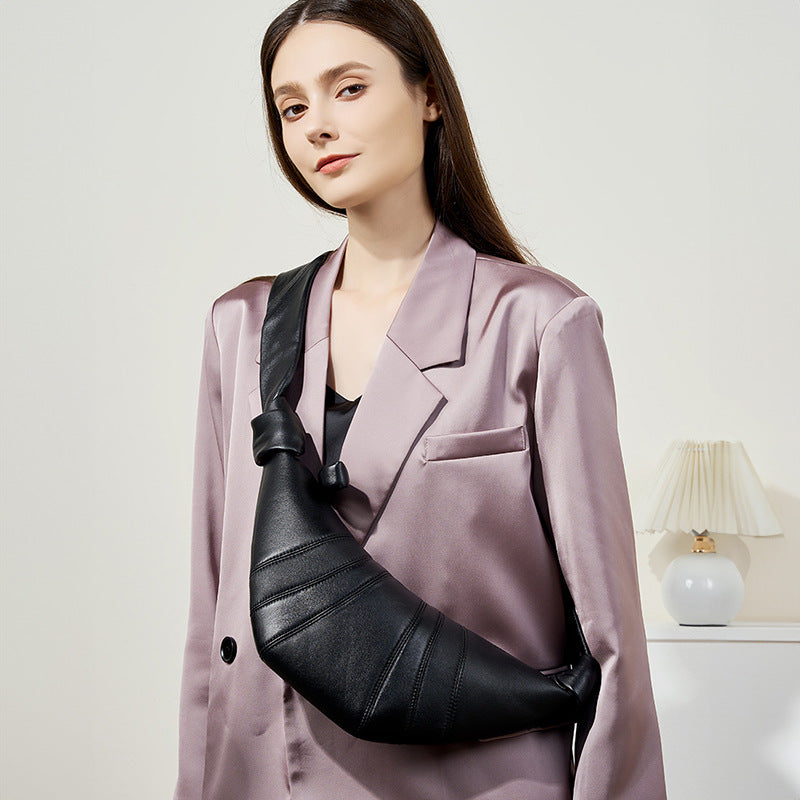 Women's Layer Sheepskin Lazy Feeling Croissant Genuine Crossbody Bags