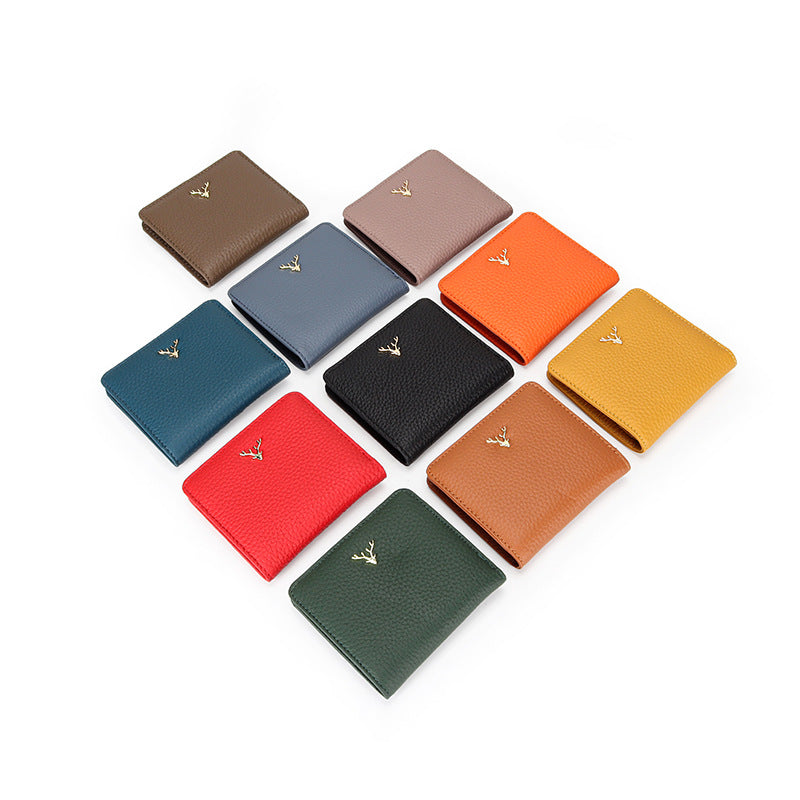 Women's Leather Short Fashion Full Cowhide Fold Purses