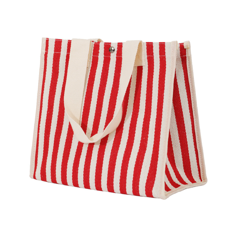 Striped Shopping Portable Thick Canvas Mom Handbags