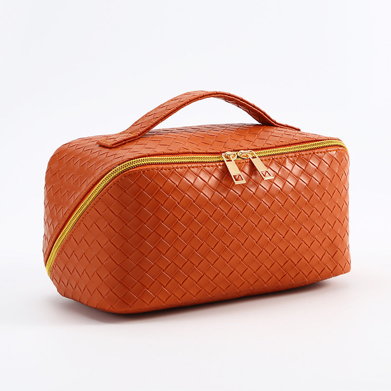 Woven Pattern Large Capacity Good-looking Portable Leather Storage Cosmetic Bags