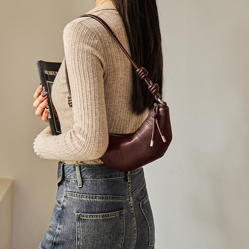 Women's Niche Vegetable Tanned Croissant Fashion Genuine Shoulder Bags