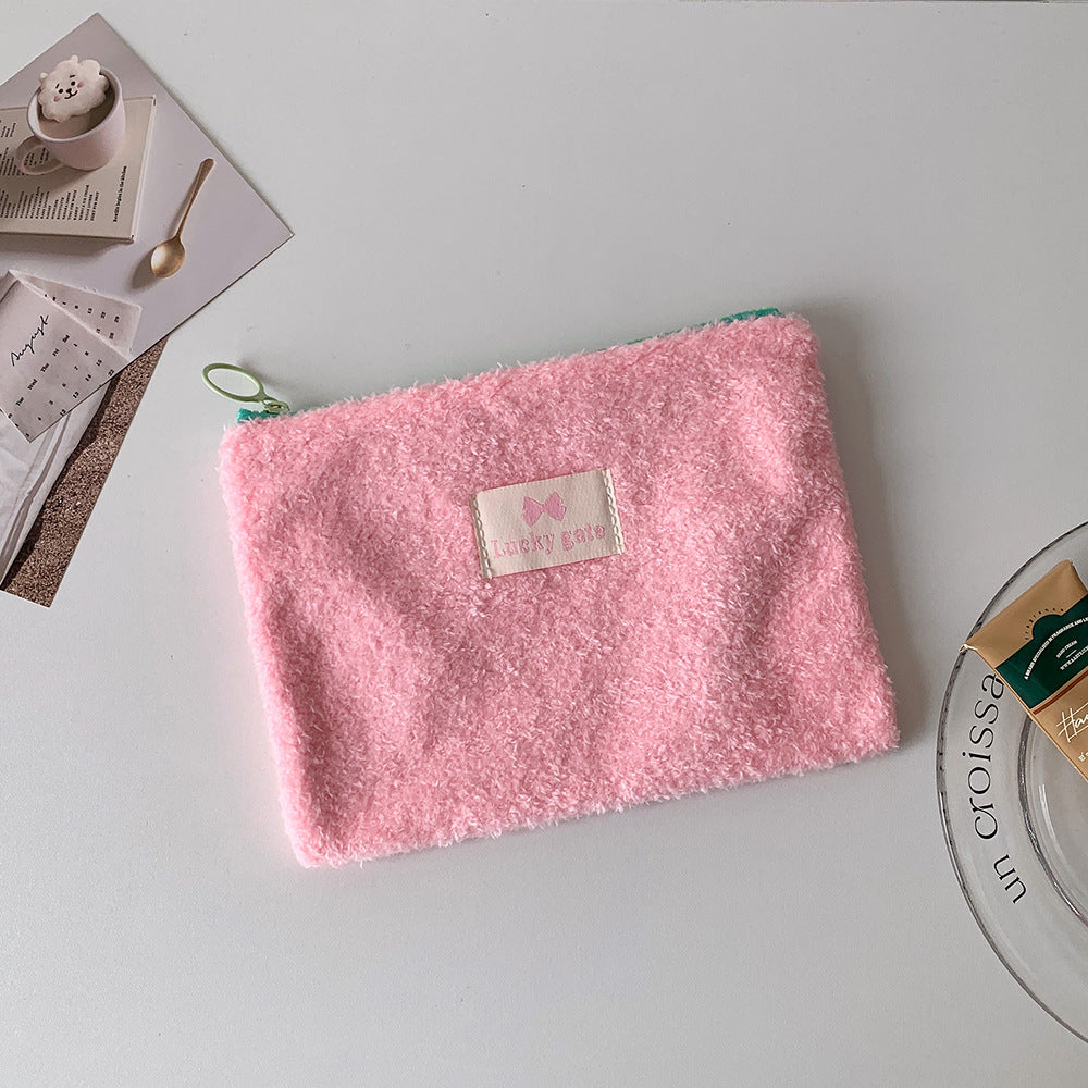 Korean Style Plush Simple Cosmetics Storage Change Earphone Cosmetic Bags