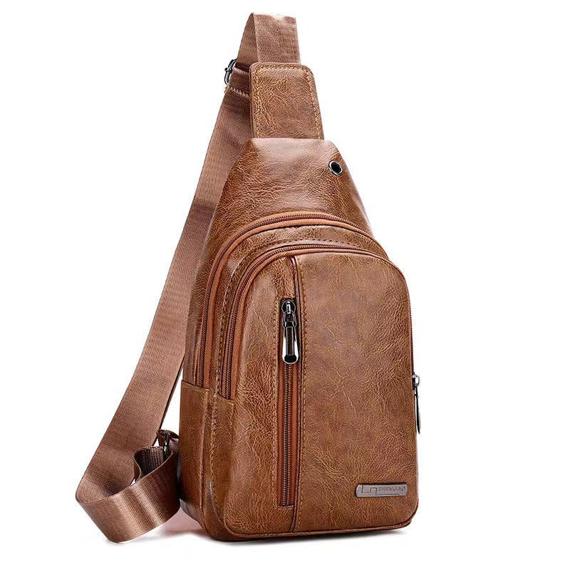 Men's Fashion Large Capacity Leisure Soft Leather Men's Chest Bags