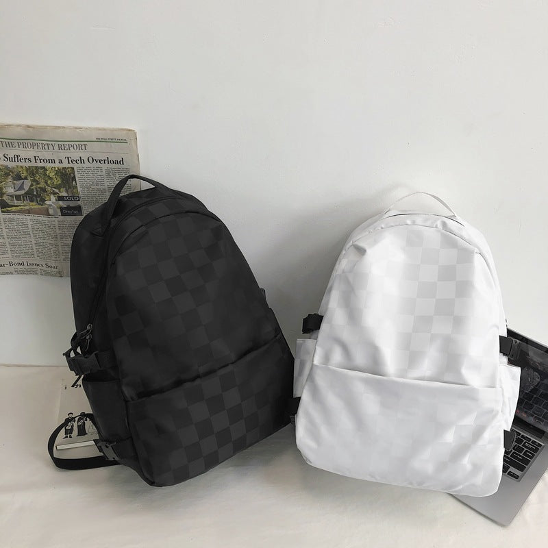 Style Fashion Chessboard Plaid Junior High Backpacks