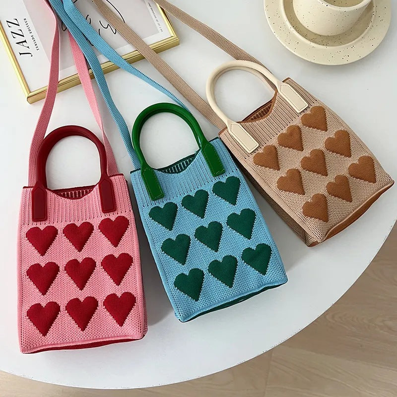 Love Knitted Large Capacity Totes Woolen Handbags