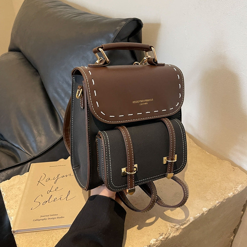 Women's Retro Style Fashionable Design Texture Contrast Backpacks