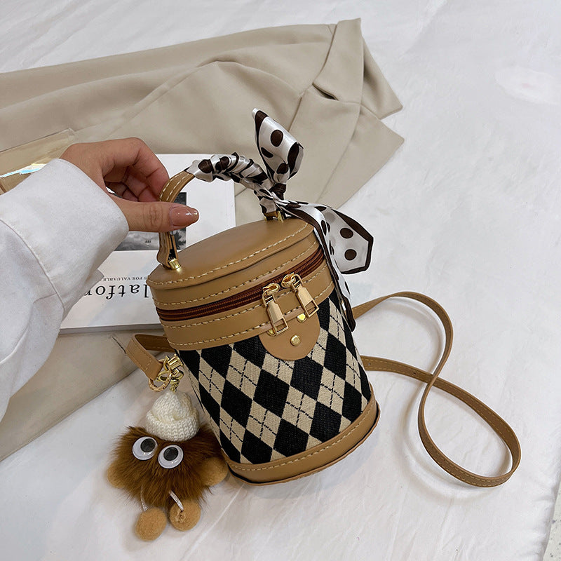 Women's Autumn Textured Cylinder Western Style Portable Crossbody Bags