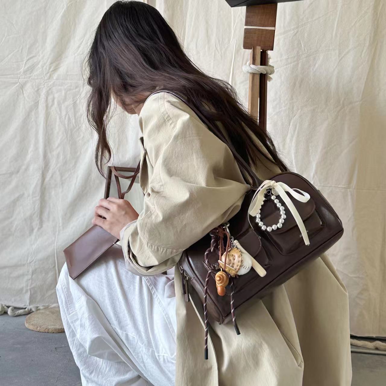 Women's Large Capacity Retro Bowling Portable Bags
