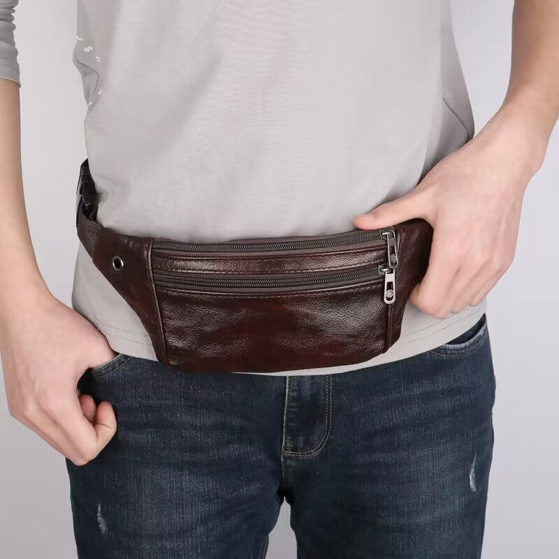 Men's Leather Pocket Multifunctional Waterproof Cell Business Men's Waist Packs