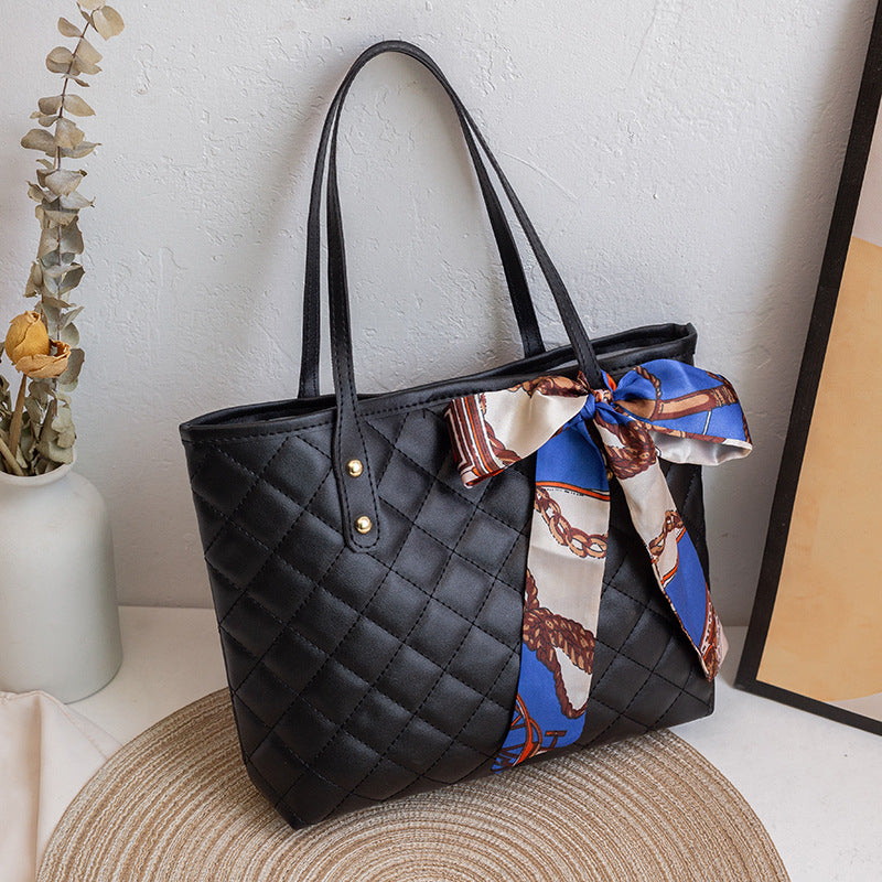 Large Capacity Rhombus Embroidered Trendy Simple Silk Handbags