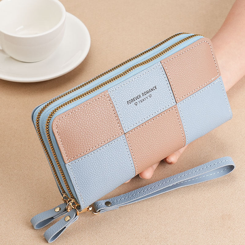 Women's Lady Long Three-color Stitching Simple Zipper Mobile Billfold Phone Bags